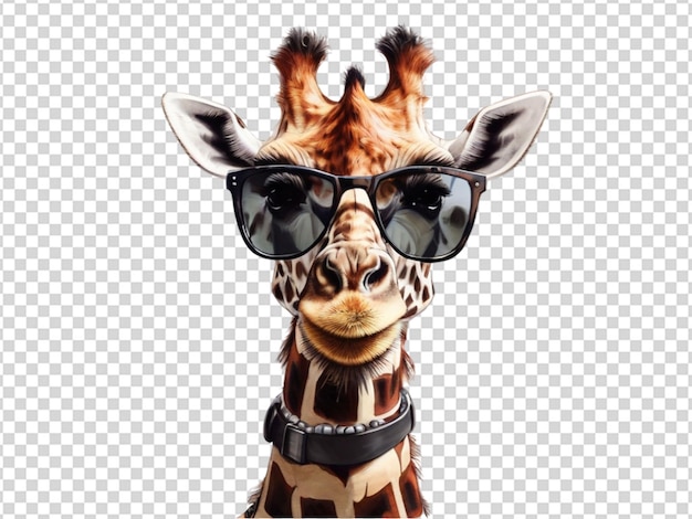 PSD una girafa linda con gafas de sol en un fondo transparente