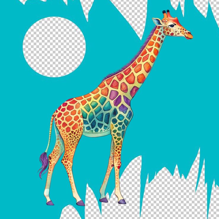 PSD girafa de pinturas multicolores salpicaduras de acuarela dibujos de colores realistas
