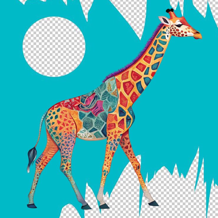 PSD girafa de pinturas multicolores salpicaduras de acuarela dibujos de colores realistas