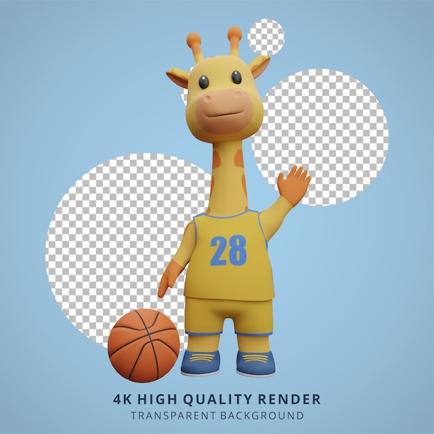 Girafe Animale Jouant Au Basket-ball Illustration De Personnage Mignon 3d