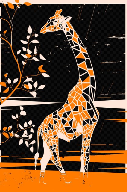 PSD une girafe avec une coloration orange et jaune est montrée