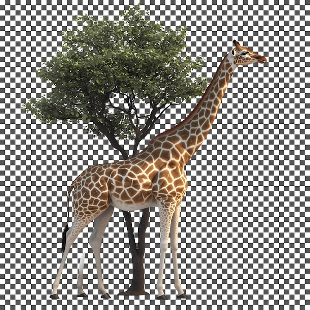 Une girafe debout près d'un arbre sur un fond transparent