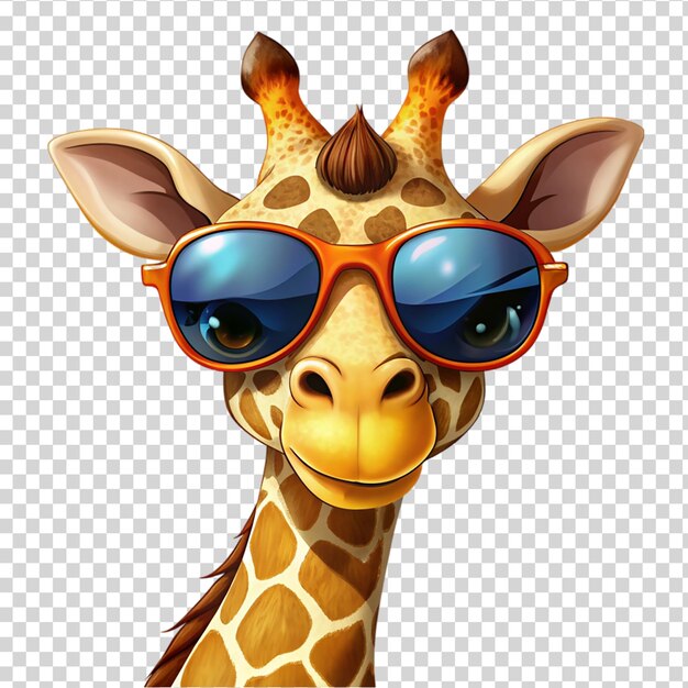 PSD une girafe de dessin animé avec des lunettes de soleil isolée sur un fond transparent