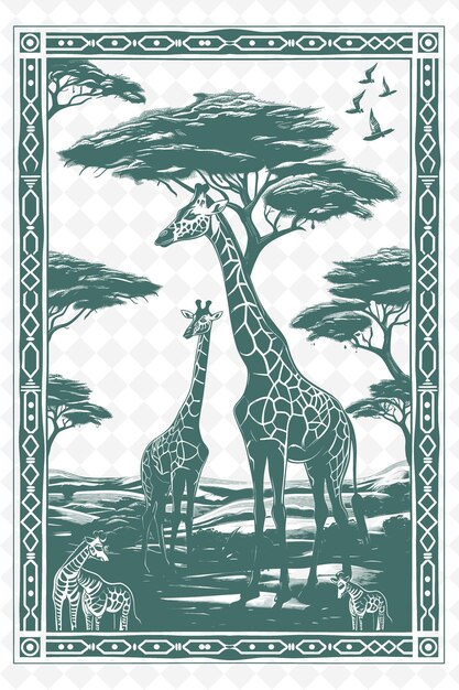 PSD une girafe et une girafe sont debout dans un champ