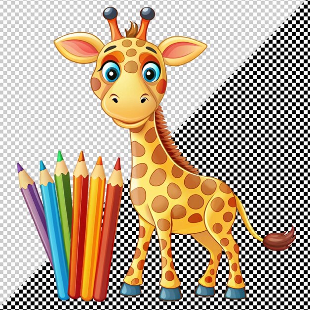 PSD une girafe mignonne avec des crayons