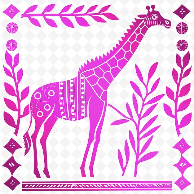 PSD une girafe avec un motif rose et violet dessus