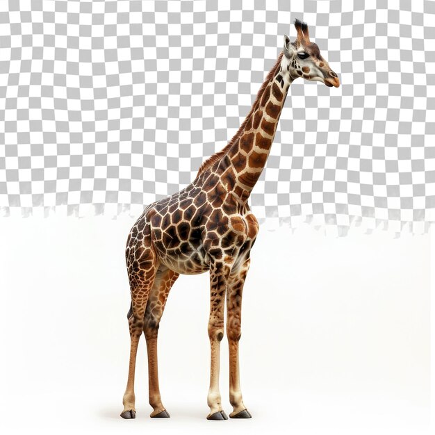 PSD une girafe se tient devant un fond blanc avec un motif de carrés