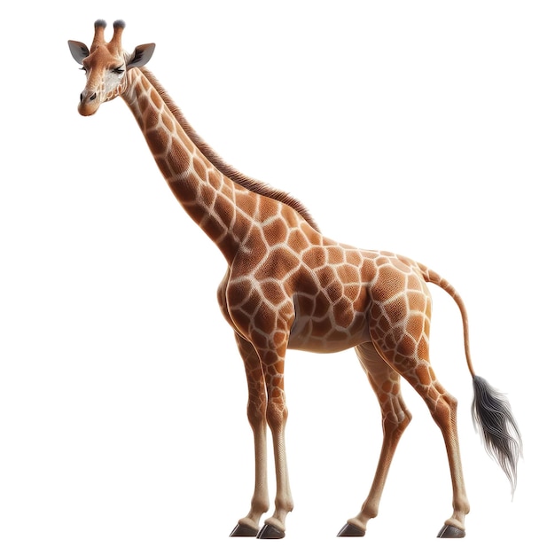 PSD une girafe se tient devant un fond blanc