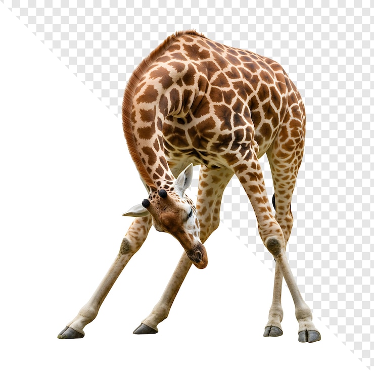 PSD giraffa in una postura graziosa isolata su uno sfondo trasparente