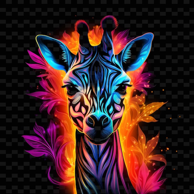 PSD giraffe tropisches paradies zickzack neonlinien exotische blumen l png y2k formen transparente lichtkunst