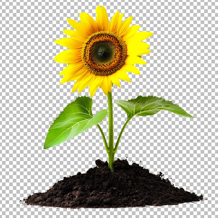 PSD girasol crescendo do solo isolado em fundo transparente