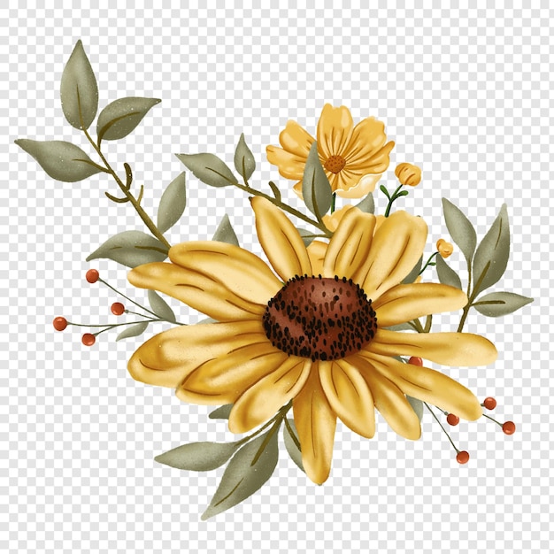Girasol flor floral png clipart ilustraciones con estilo rústico otoño otoño
