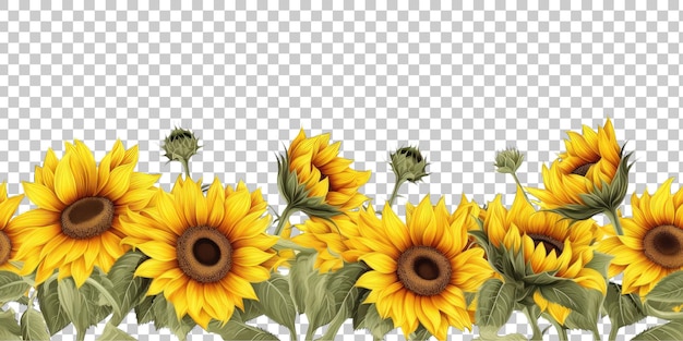 Girasoles pie de página borde sin costura azulejo aislado sobre fondo transparente