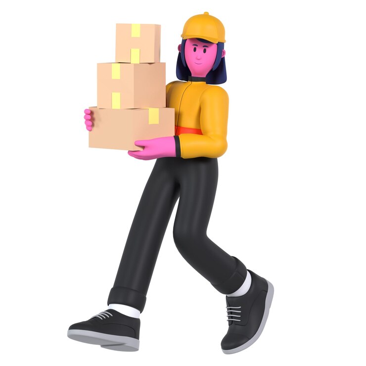 PSD girl delivery bring stacks og packages shipment