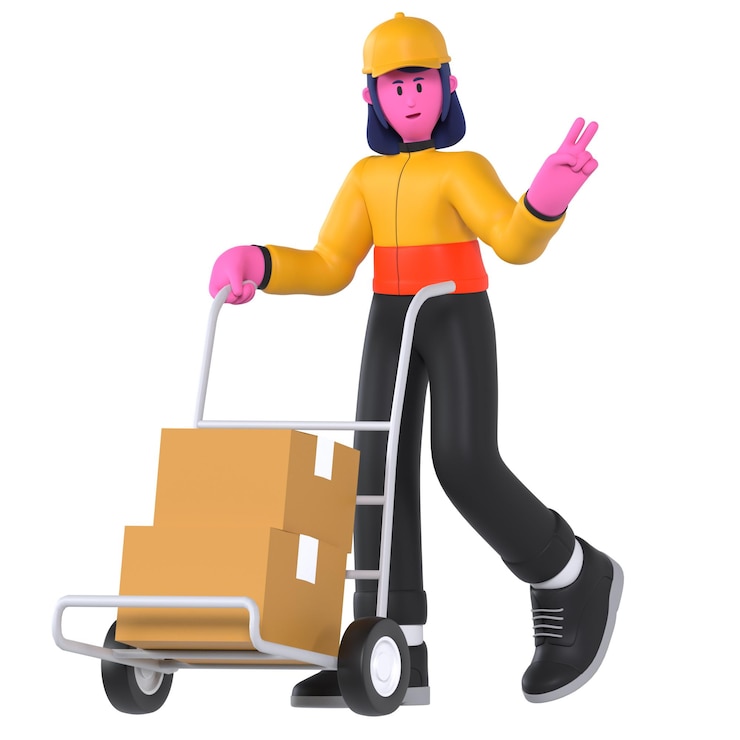 PSD girl delivery bring trolley package shipment