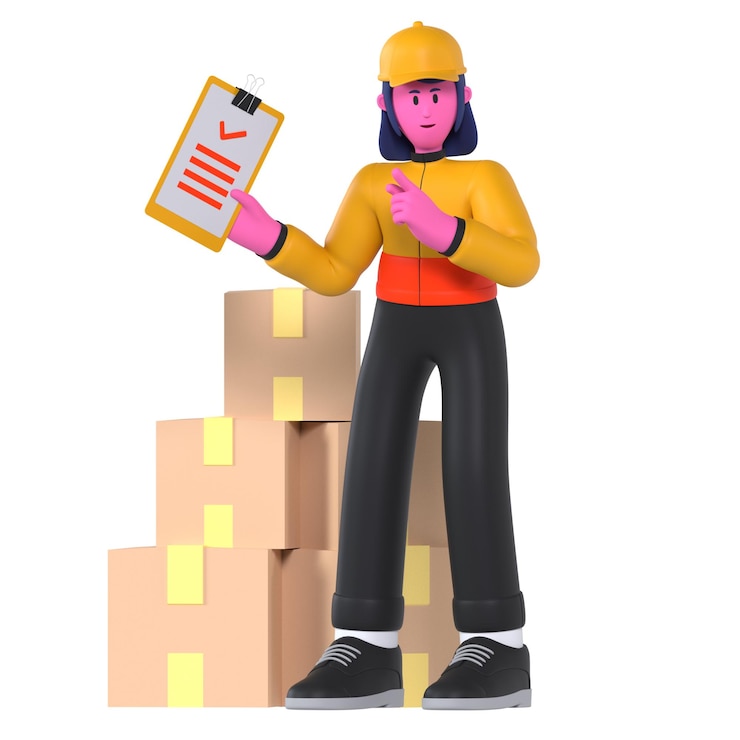 PSD girl delivery checking quality clipboard package shipment