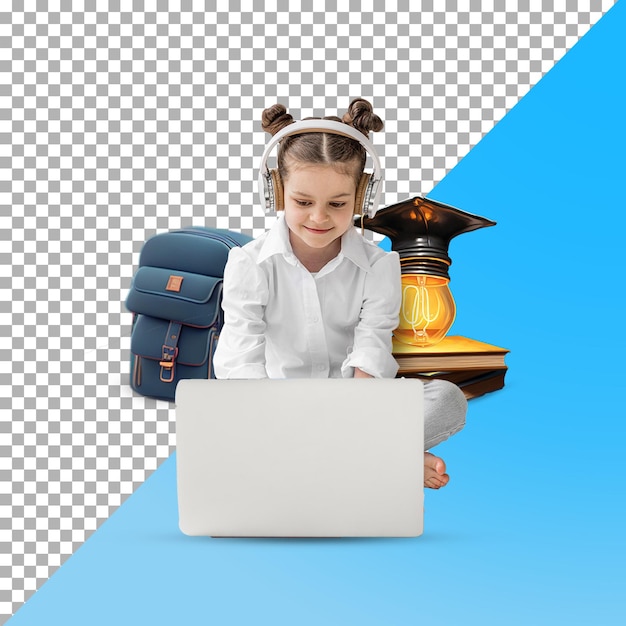 PSD a girl student next to her laptop and books