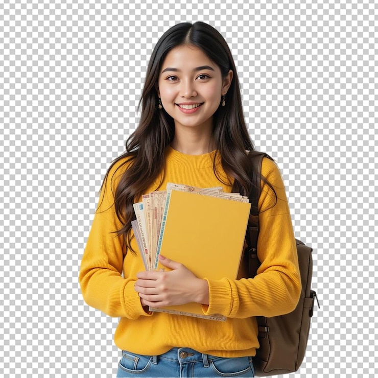 PSD girl with a book that says she is holding