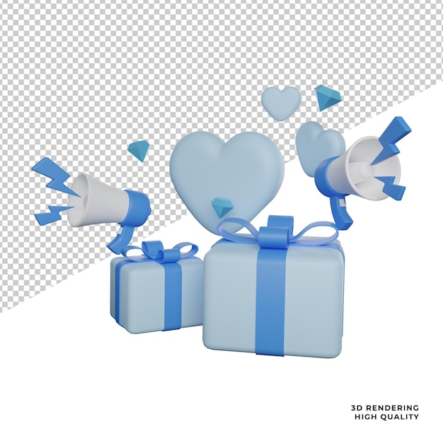 Giveaway gifting auf blauer seitenansicht 3d-rendering-illustrationssymbol mit transparentem hintergrund