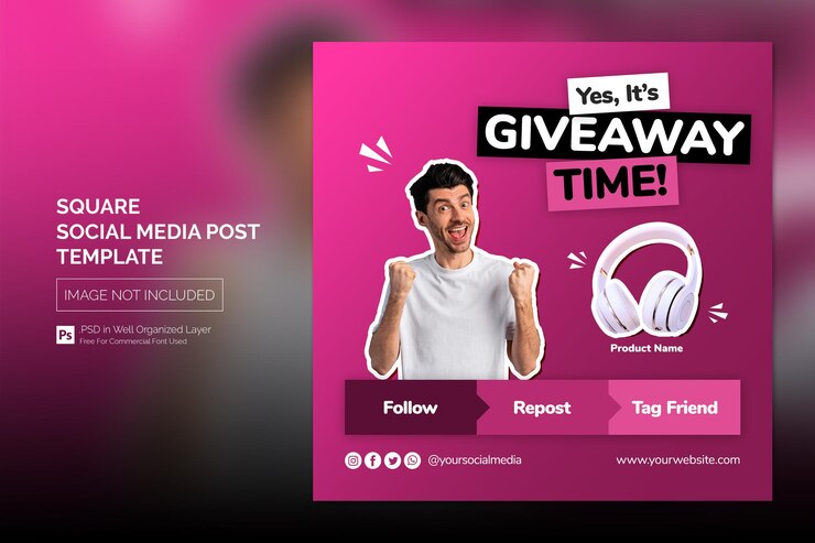 PSD giveaway instagram social media post o modello di banner web quadrato