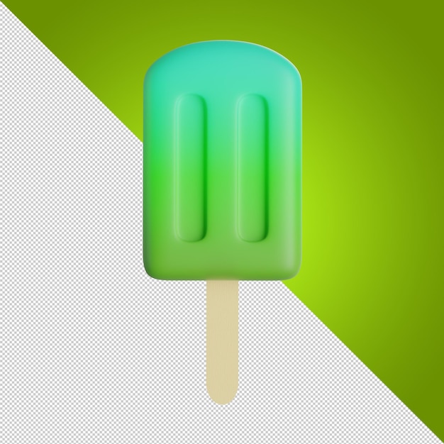 Glace Bleue Verte Sur Bâton Glace Verte Avec Des Fruits Sur Un Bâton En Bois Jus Congelé Dessert Froid D'été Popsicles Icône De Crème Glacée Illustration 3d Rendu 3d