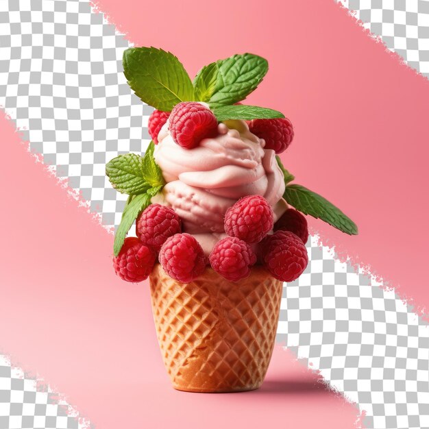 PSD glace à la framboise servie dans une tasse à gaufres fond transparent