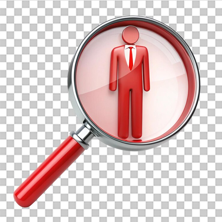 PSD glace de grossissement rouge avec un homme isolé sur un fond transparent