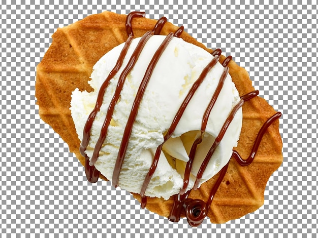 PSD glace à la vanille avec une gaufre sur fond transparent