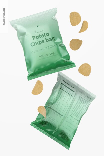 PSD glänzende chips taschen mockup