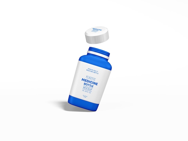 PSD glänzende kunststoff-medizinflasche branding showcase mockup