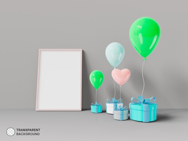 PSD glänzende luftballons mit herzform-symbol isoliert 3d-render-illustration