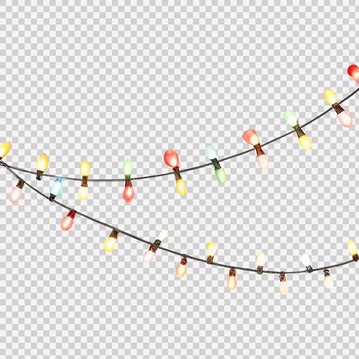 PSD glänzende weihnachtslichter auf einem durchsichtigen hintergrund