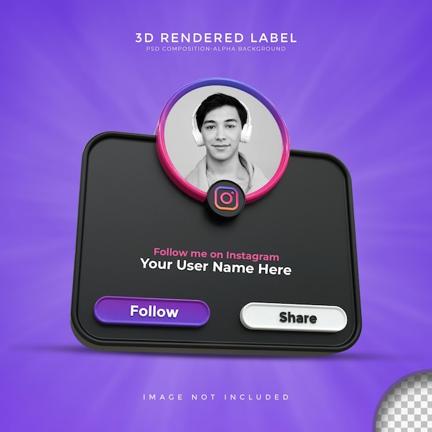 PSD glänzendes banner-icon-profil auf schwarzem instagram 3d-rendering-label-design