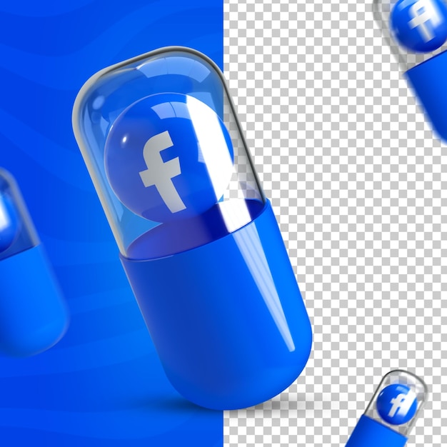 PSD glänzendes facebook-logo auf 3d-medizinkapsel