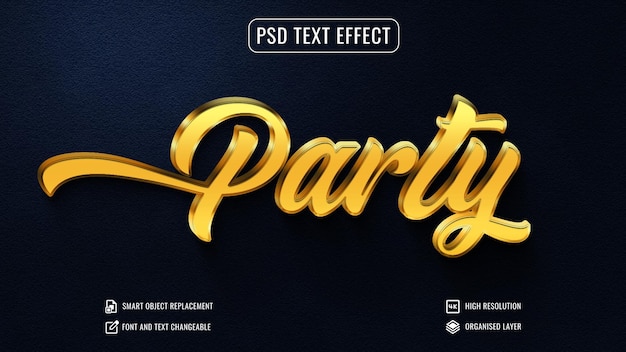Glänzendes Gold-Metall-Schriftstil-Modell editierbarer Party-3D-Texteffekt psd