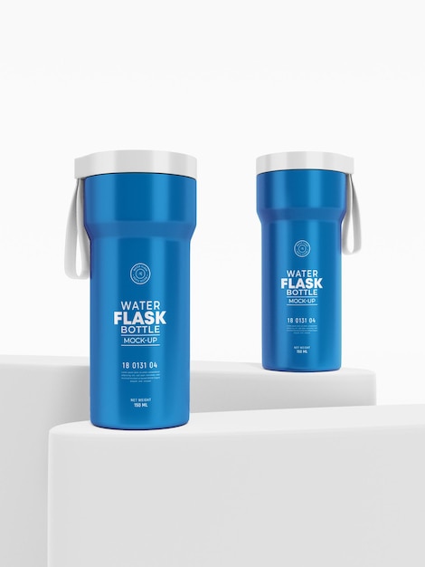 Glänzendes metall wasserflasche flasche branding mockup