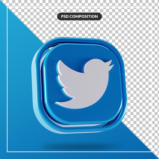 Glänzendes twitter-logo isolierte 3d-design