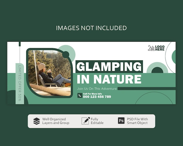 Glamping y Camping Cover plantilla de banner de las redes sociales