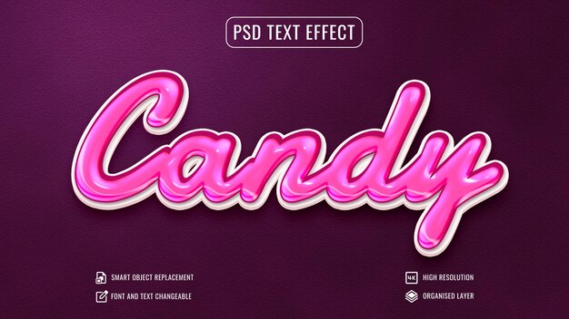 Glanzender Candy-Text-Effekt auf isolierten Hintergrund
