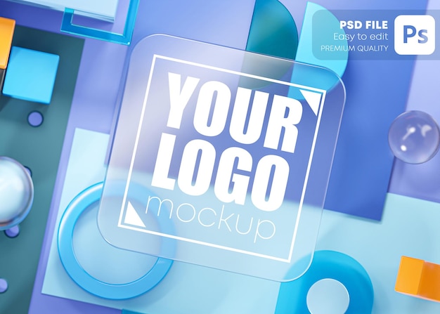 Glas logo mockup geometrie formen abstrakte komposition kunst blau 3d-rendering