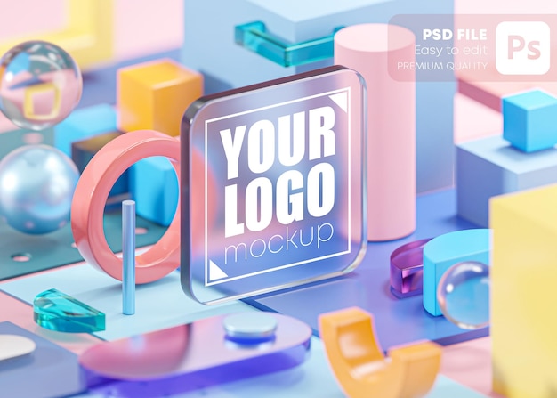 PSD glas logo mockup geometrie formen abstrakte komposition kunst rosa 3d-rendering