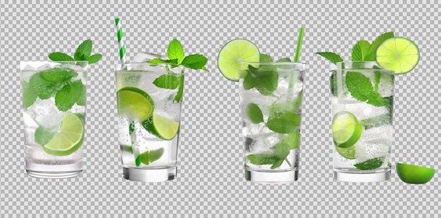 PSD glas mojito-cocktail auf einem durchsichtigen hintergrund