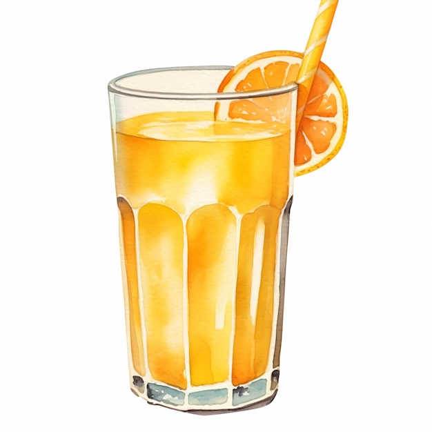 Glas Orangensaft mit Zitronenaquarell