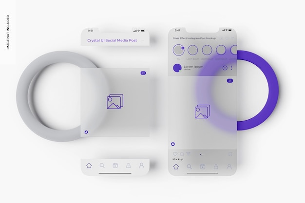 Glaseffekt-Instagram-Posts-Mockup, Draufsicht