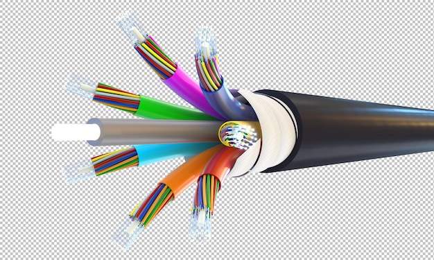Glasfaserkabel, das farbenfrohe Drähte 3D zeigt