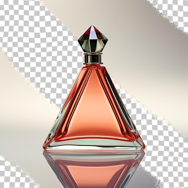 PSD glasflasche mit grauem deckel mit orangefarbenem parfüm, isoliert auf transparentem hintergrund. beschneidungspfad enthalten