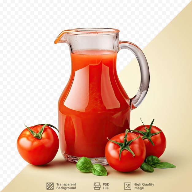 Glaskrug isoliert auf transparentem hintergrund mit tomaten-gemüsesaft