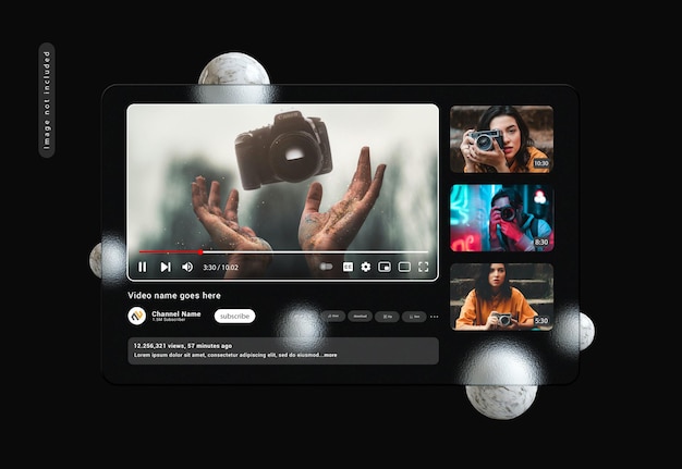 Glass Morphism YouTube Video Player Interface Mockup
