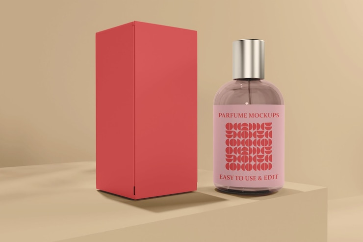 PSD glass packaging branded perfume bottle mockup