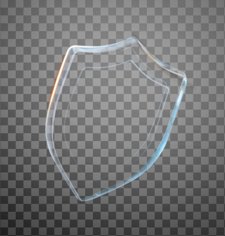 PSD glass shields transparency blank badges on a transparent background